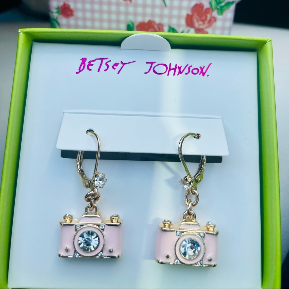 Betsey Johnson Pink Camera Earrings